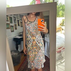 Free People Orange Pink abstract Spaghetti Strap Sundress